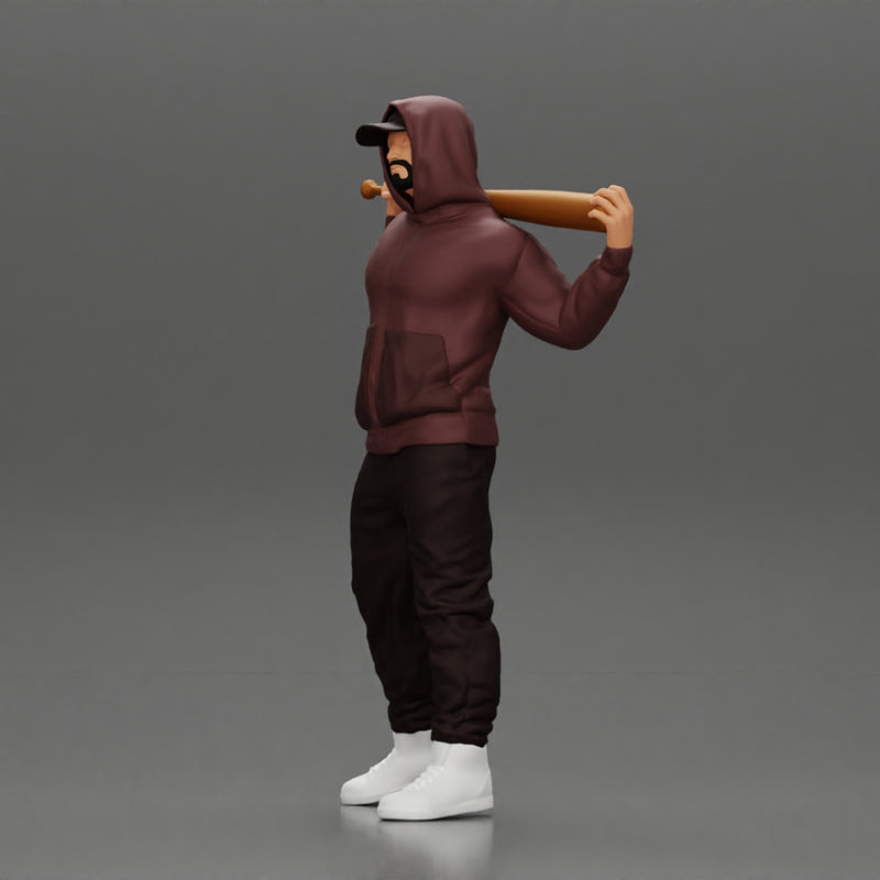 Gangster in hoodie sunglasses and cap holding A Baseball Bat on his shoulder - Only-Games