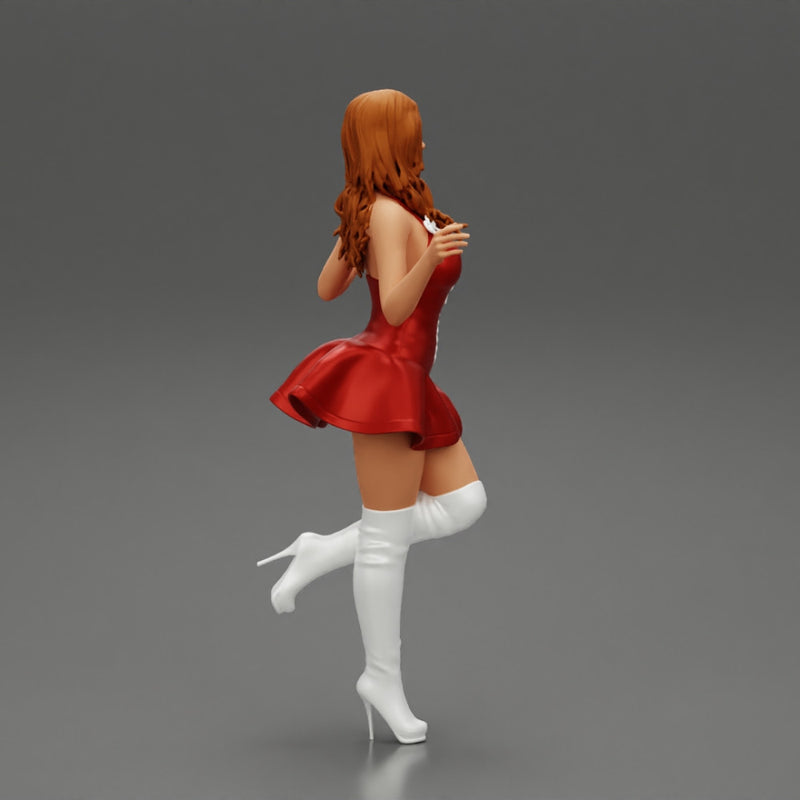 santa girl in Dress and hat Standing on One Leg - Only-Games