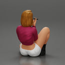 Sexy girl in mini jacket sitting leaning against wall smoking cigarette - Only-Games