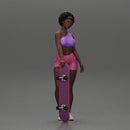 Black girl With Curly Hair Standing With Skateboard 2 - Only-Games