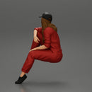 Tired woman mechanic in suit and cap sitting - Only-Games