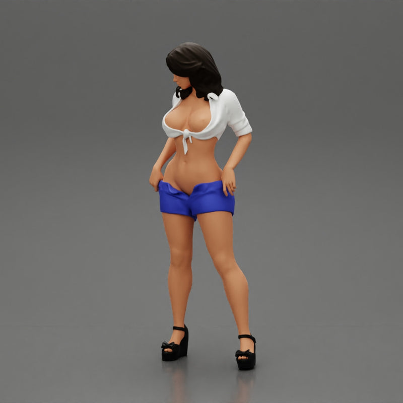 Sexy woman showing her breasts undressing her shorts - Only-Games