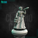 (0229) Female human elf half-orc tiefling firbolg farmer with hoe - Only-Games