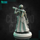 (0229) Female human elf half-orc tiefling firbolg farmer with hoe - Only-Games