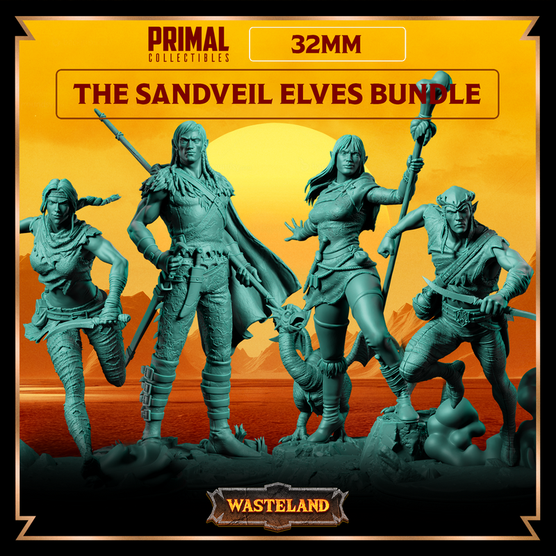4 miniatures - 32mm - The Sandveil Elves Bundle - Wasteland - Only-Games