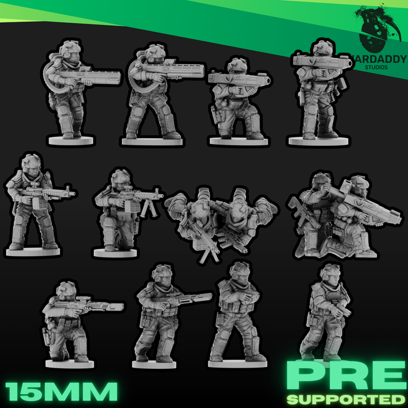 Sci-Fi Future Mercs- Support Weapons - Multiple Heads (15mm)