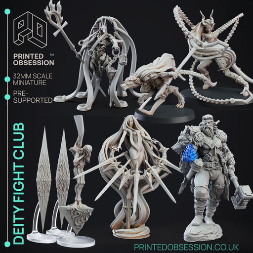 Deity Fight Club - 7 Detailed Avatars - PRESUPPORTED - Rules & Ilustrated - 32mm Scale - Only-Games