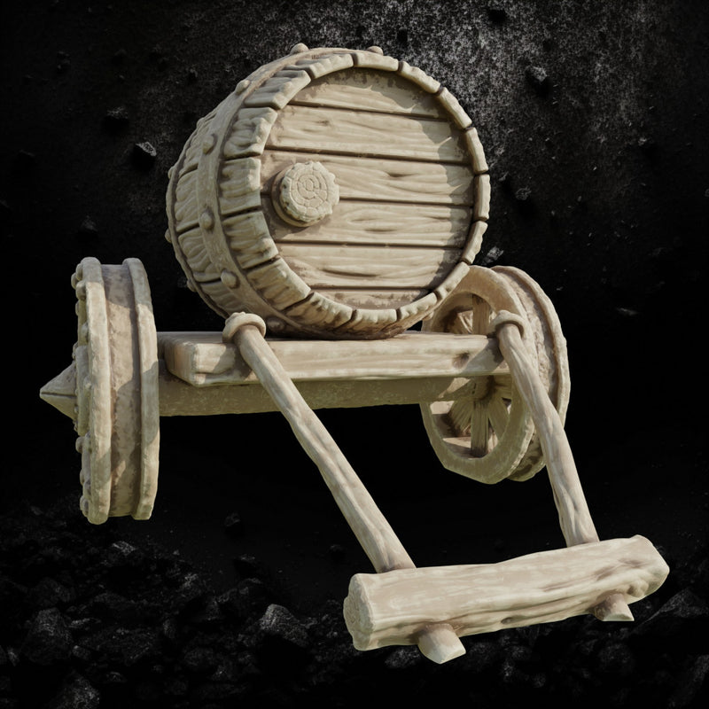 Wood Barrel on a Cart - Fantasy Market Terrain STL for DnD & Wargaming - Only-Games