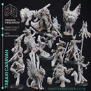 Tabaxi Caravan Set- 14 Models - PRESUPPORTED - 32mm Scale - Illustrations & Rules