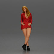 Stylish woman in red blazer dress and boots posing with crossed legs - Only-Games