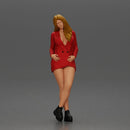 Stylish woman in red blazer dress and boots posing with crossed legs - Only-Games