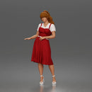 Woman standing In Belted Pinafore Dress Over Blouse With Heeled Sandals