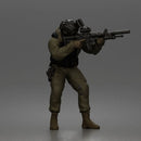 Tactical Soldier Aiming Steadily Wearing Combat Gear And Protective Helmet