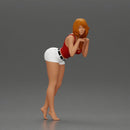 Confident Girl in Red Top and White Shorts, Posing Playfully - Only-Games