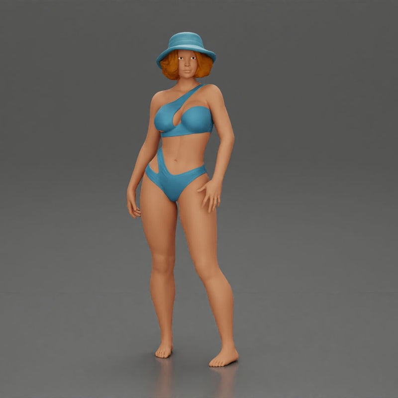 Stylish woman modeling modern asymmetric bikini and hat - Only-Games