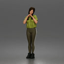 Shy casual woman standing pose in t shirt leggings sneakers - Only-Games
