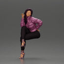 Stylish woman sitting in purple jacket posing with a cigarette confidently - Only-Games