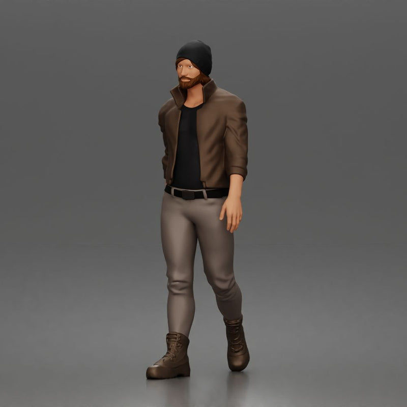 Urban explorer walking confidently in beanie jacket fitted pants and boots - Only-Games