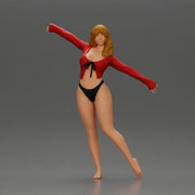 Golden dancer spins gracefully wearing red top and black bikini - Only-Games