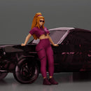 Confident woman in purple sportswear and sunglasses leaning on the car stylishly - Only-Games
