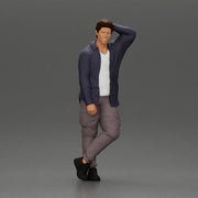 Fashion model posing casually in open shirt cargo pants relaxed stance - Only-Games