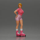 Roller skater strikes pose in pink shirt shorts and skates - Only-Games