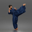 Man Performing Martial Arts High Kick Pose Gi Uniform Belt Barefoot Outfit
