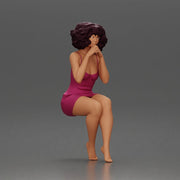 Woman in Pink Dress Sitting with Hands on Chin - Only-Games