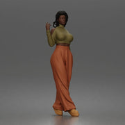 Confident woman flaunts cold shoulder crop turtleneck wide leg trousers - Only-Games