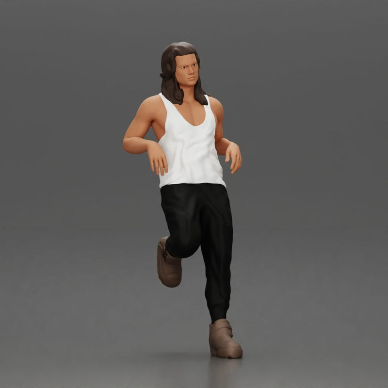 Man with long hair in Tank Top and Pants Leaning Confidently on Car - Only-Games