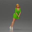 Stylish Woman in Green Dress and White Heels with Pose - Only-Games