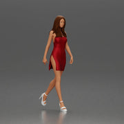 Woman in Red Dress and Heels Walking with Confident Stride - Only-Games