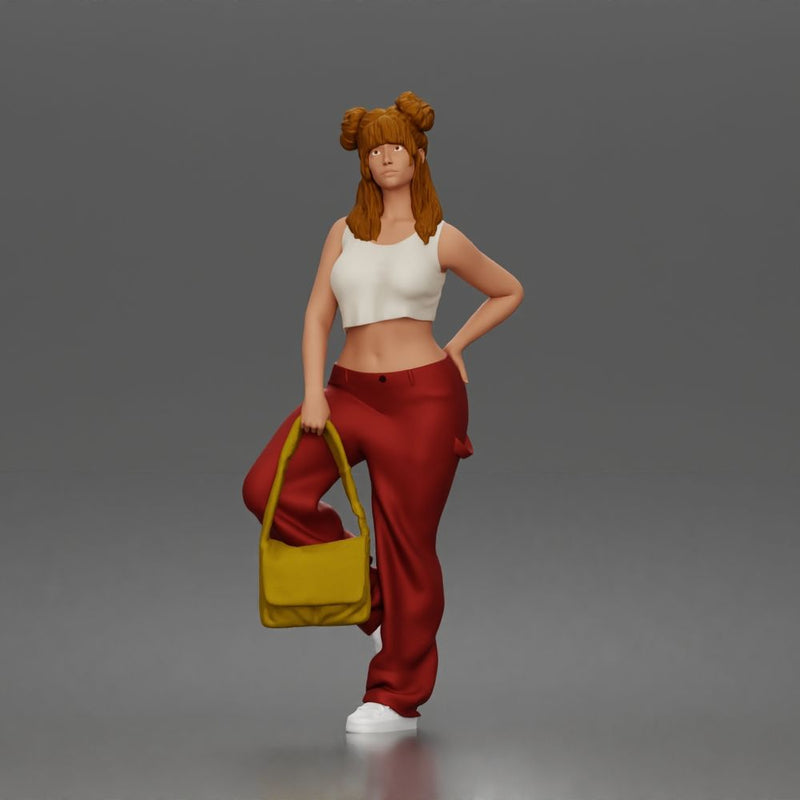 Casual Chic Crop Top And Wide Leg Pants Set With Shoulder Bag