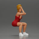 Stylish woman in red dress and sneakers striking dynamic pose - Only-Games