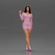 Elegant fashion model in pink mini dress and heels posing - Only-Games