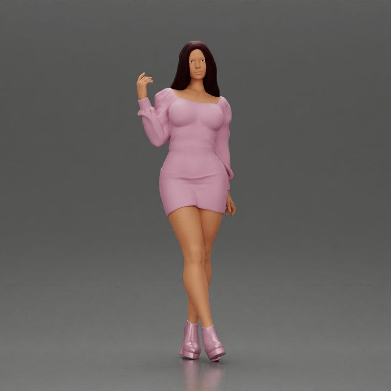 Elegant fashion model in pink mini dress and heels posing - Only-Games