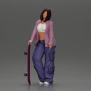 Skater girl wearing crop top cargo pants relaxed pose - Only-Games