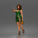 Elegant Woman Walking Confidently in Glamorous Dress, Heels, and Handbag