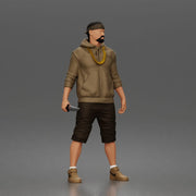 gangster stands holding knife wearing hoodie shorts sneakers chain headband - Only-Games