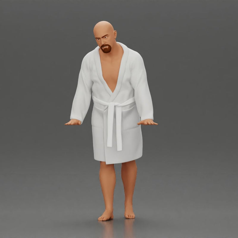 Man in White Robe Posing with Bare Feet and Open Hands - Only-Games