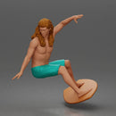 Surfer Man Riding Surfboard Shirtless Board Shorts