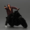 Hooded gangster man sits on motorcycle aiming a pistol with determination - Only-Games