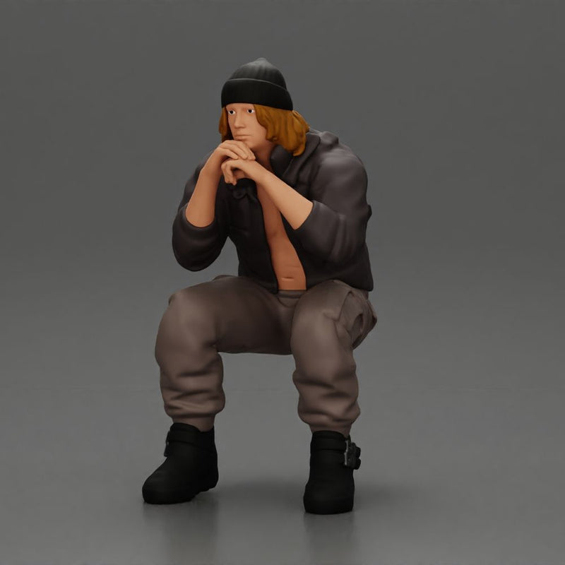 Gangster sitting in thought dressed casually with a beanie and jacket - Only-Games
