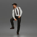 Confident Man Strutting In Long Sleeve Shirt Necktie Trousers Suspenders And Fedora