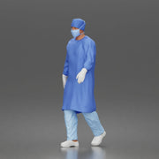 Surgeon walks down corridor wearing surgical gown face mask protective gloves - Only-Games