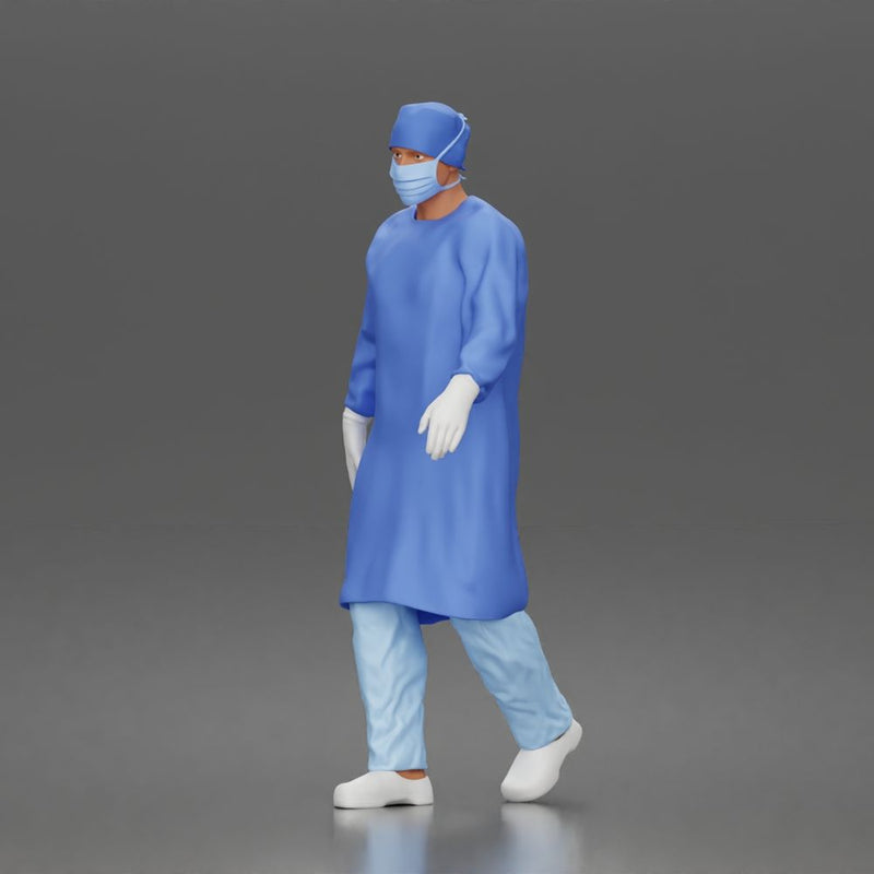Surgeon walks down corridor wearing surgical gown face mask protective gloves - Only-Games