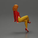 Stylish woman sitting confidently in red top yellow pants heels - Only-Games