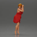Barefoot woman in red nighty dress strikes a graceful elegant pose - Only-Games