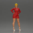 Stylish woman in red long hoodie with hands on hips showing elegance - Only-Games