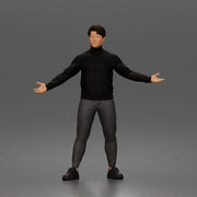 Casual presenter man character open arms pose in turtleneck sweater outfit - Only-Games